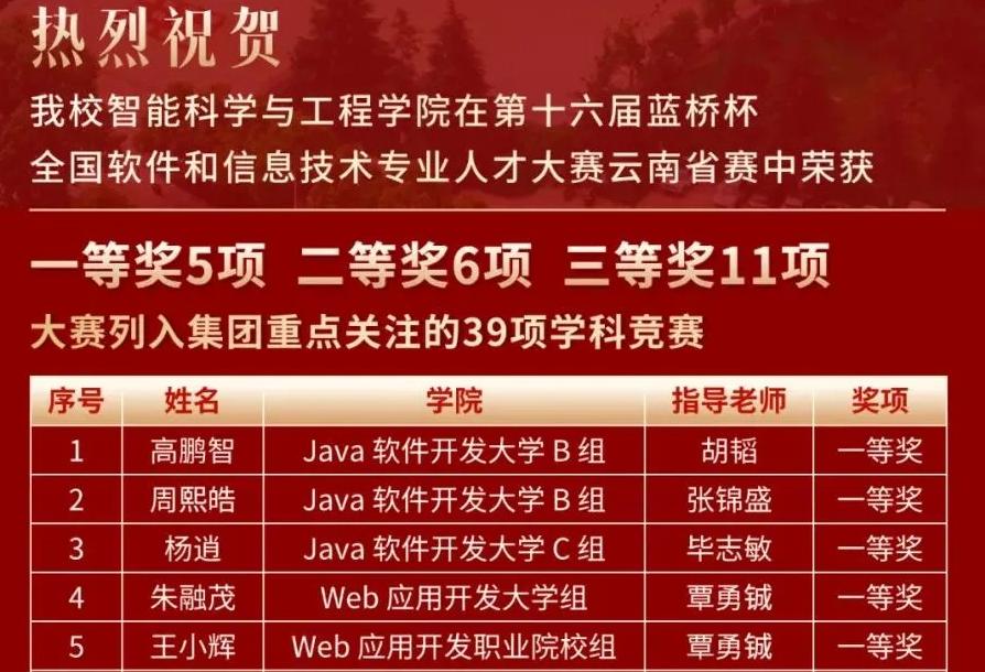 喜报！云南工商学院智能科学与工程学院在第十六届蓝桥杯全国软件和信息技术专业人才大赛省赛斩获佳绩